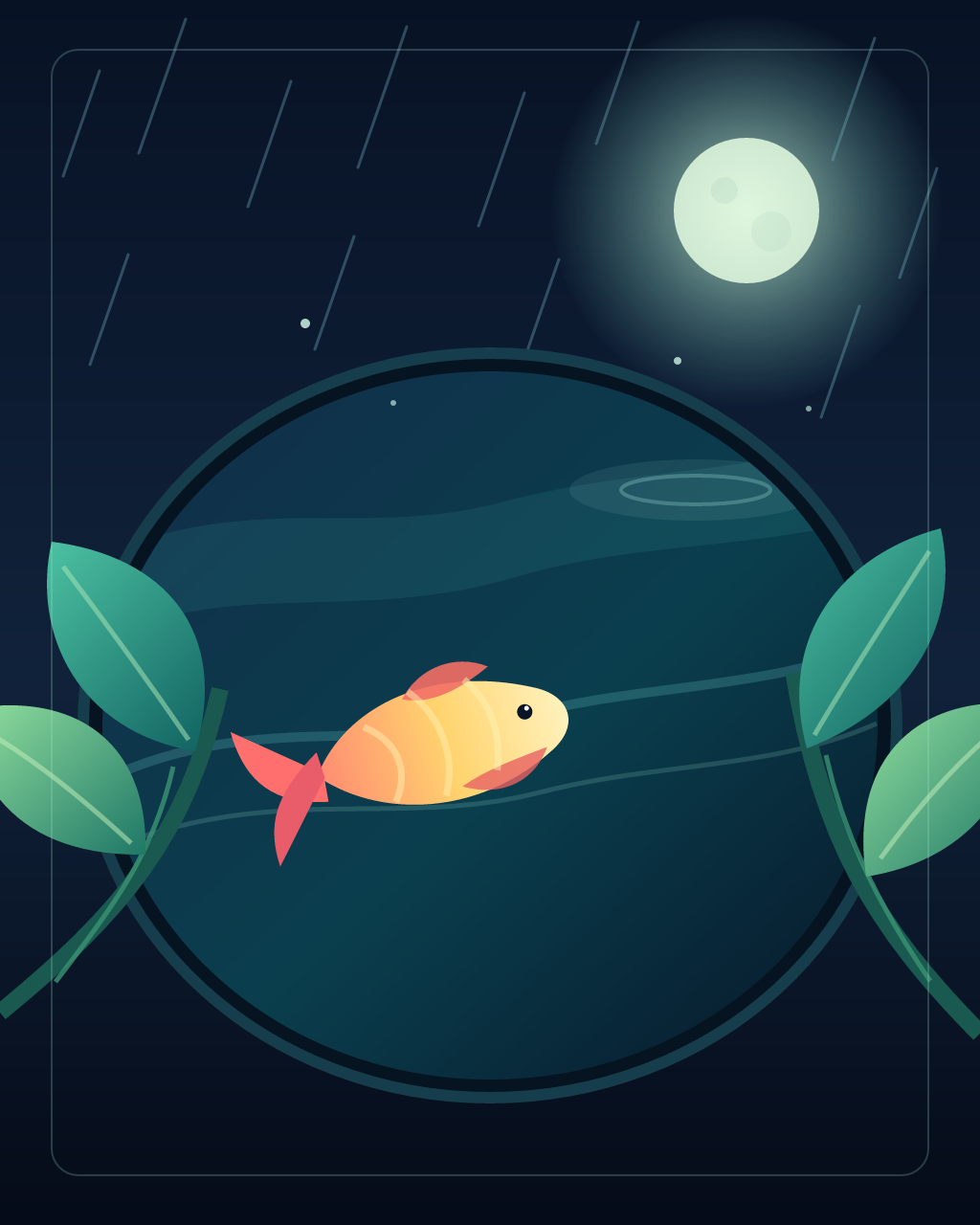 Rain Garden at 2:17 AM, version 1: First study â€” moonlit reflecting pool