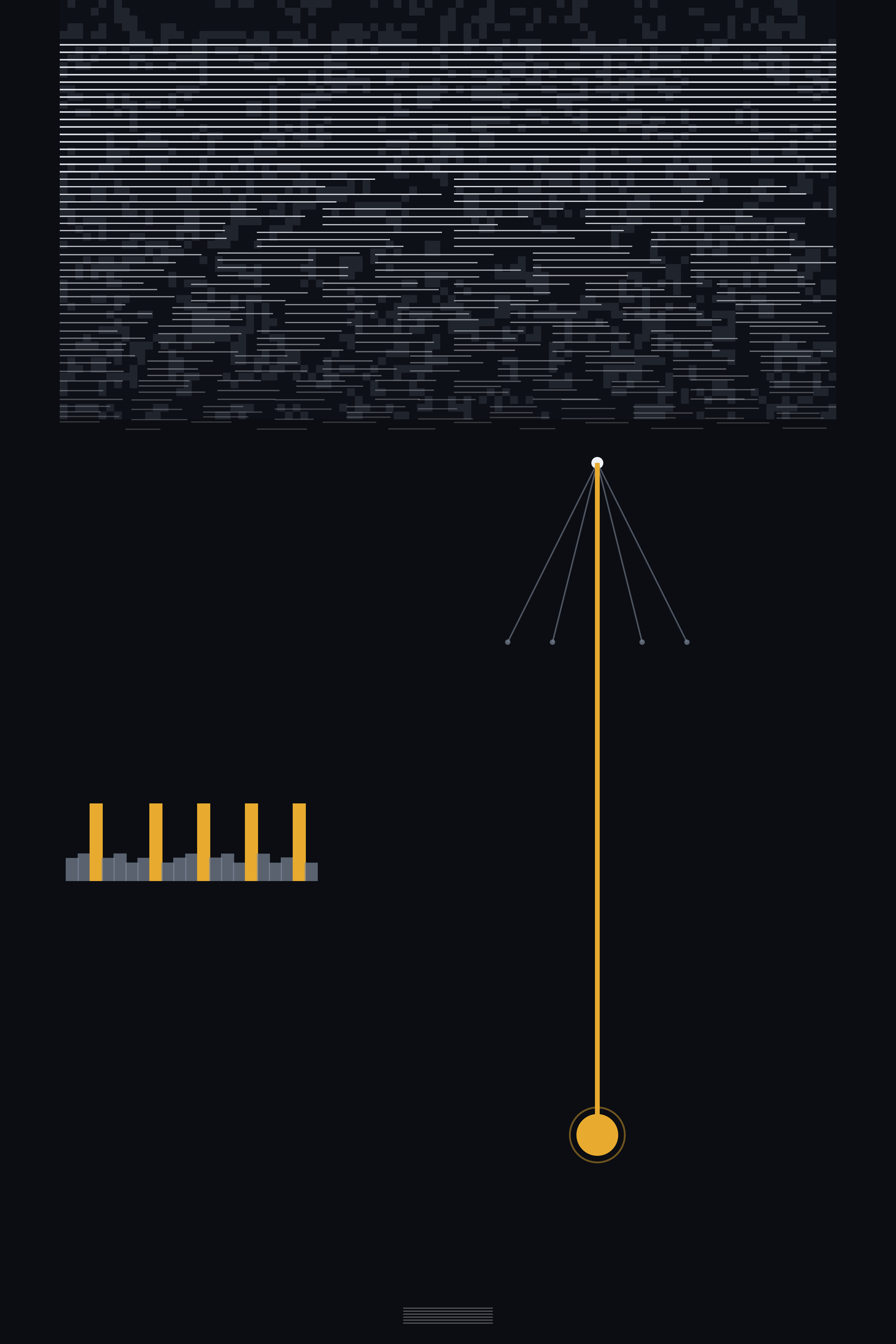 Reading the Card Cold, version 4: composited the cellular-automaton texture into zone A's gaps via screen blend, deepening the order-fraying-into-noise reading without erasing the scan-lines
