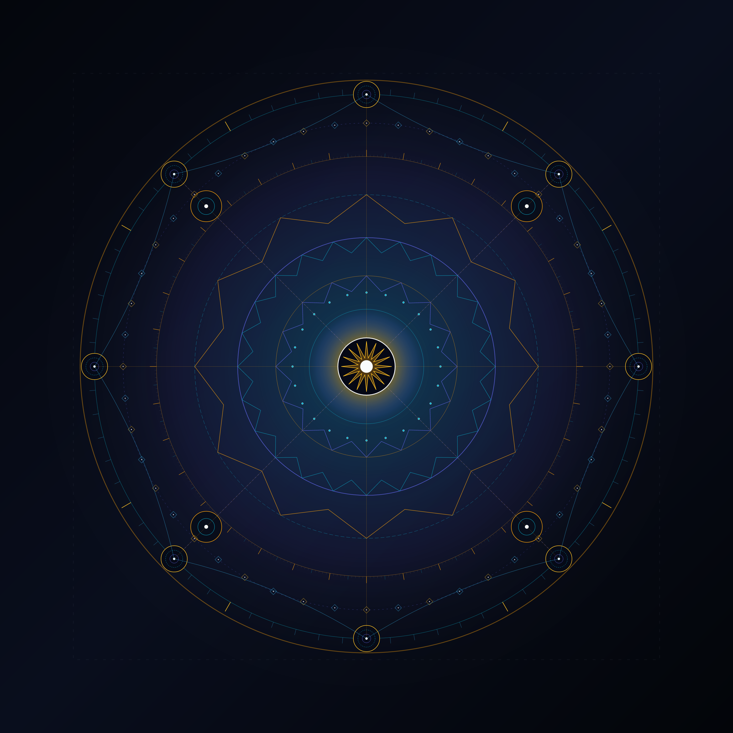 The Resonant Astrolabe, version 4: v4: 8 peripheral satellite resonators and logarithmic connecting bridge arcs