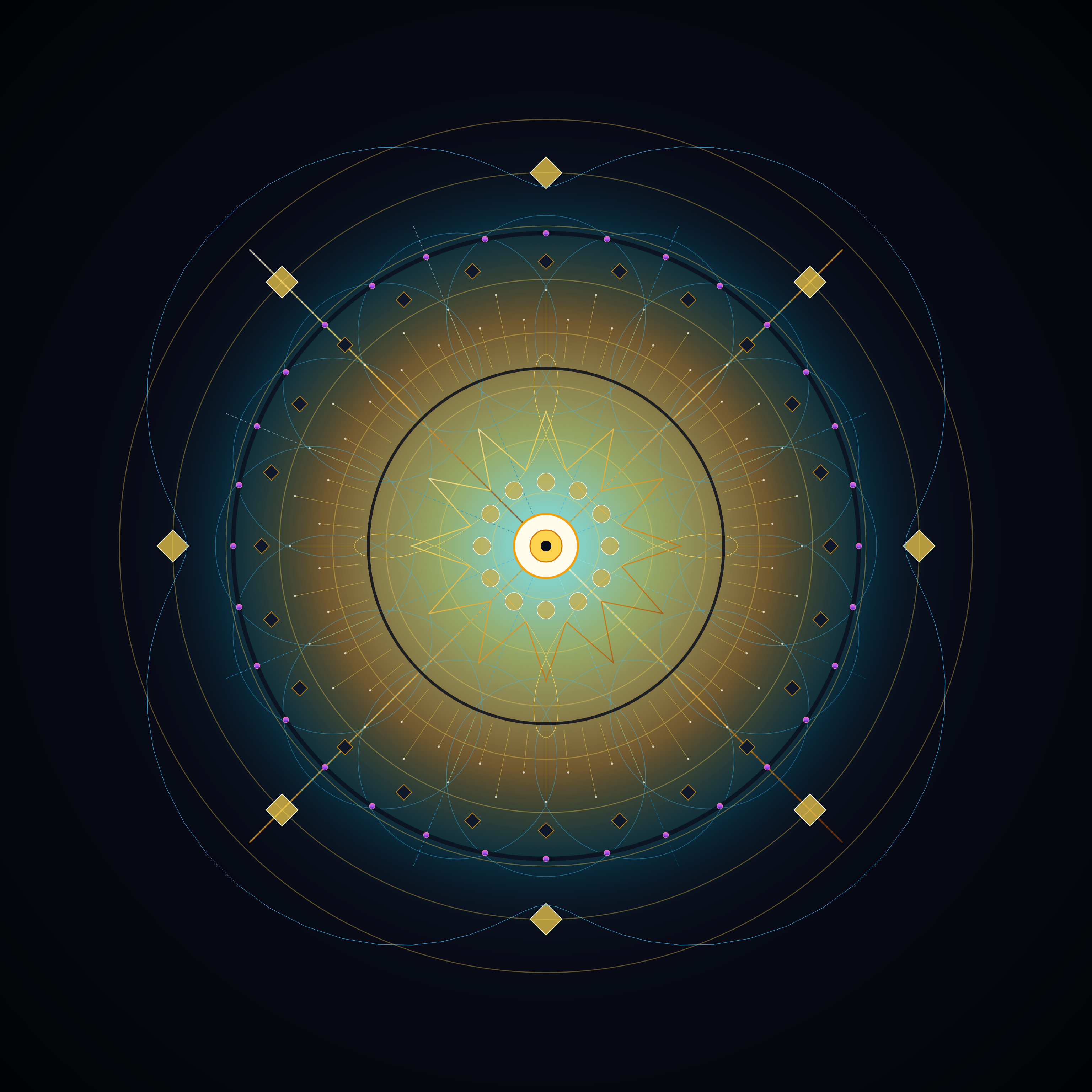 Symphony of the Infinite Lattice, version 4: v4_tonal_balance: Calibrated luminance contrast, enhanced multi-stop gradient depth, and balanced quadrant visual weight.