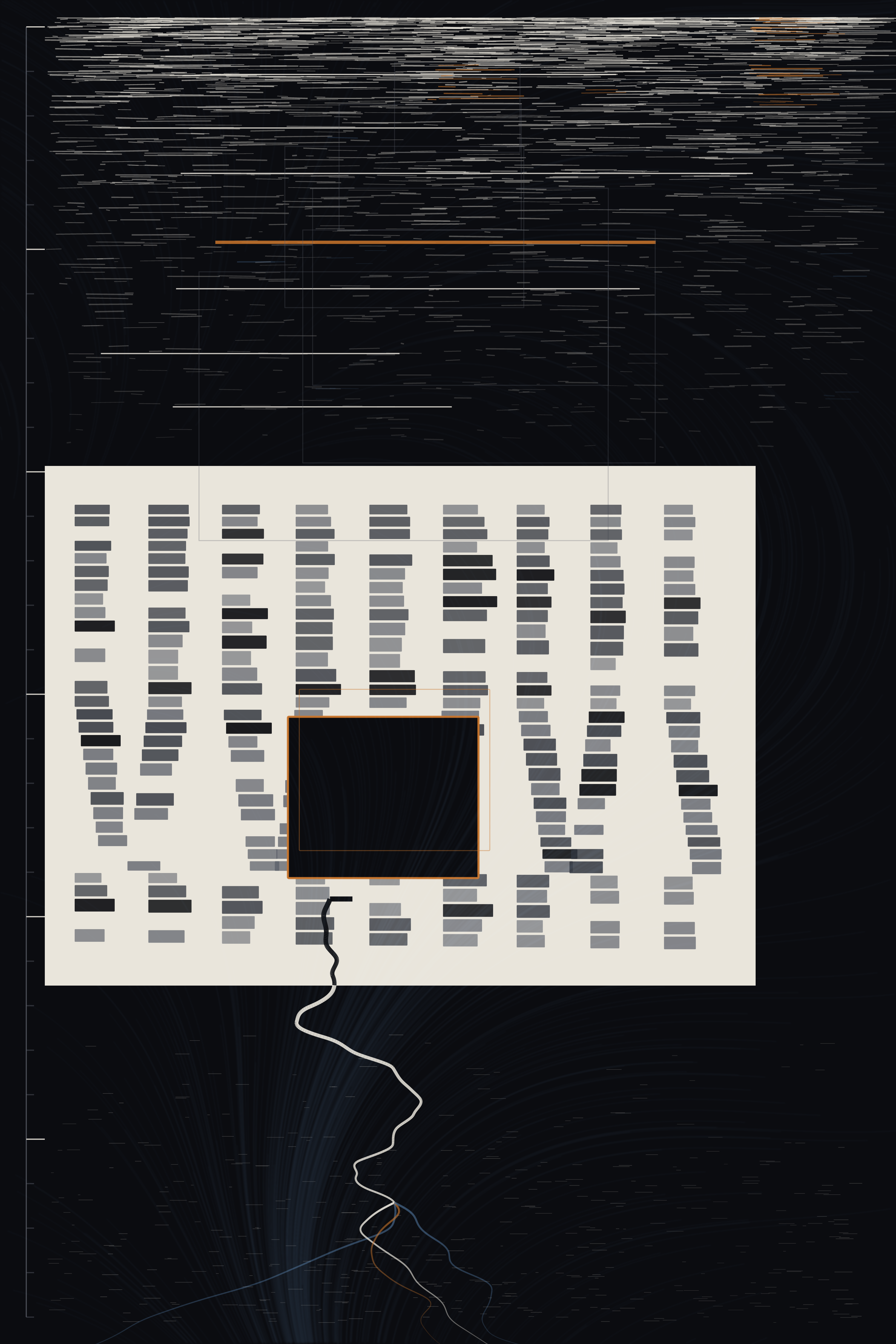 I Keep The Discarded Readings, version 5: v5 composite: the drift field screened over the decision, so structure and undercurrent occupy the same space