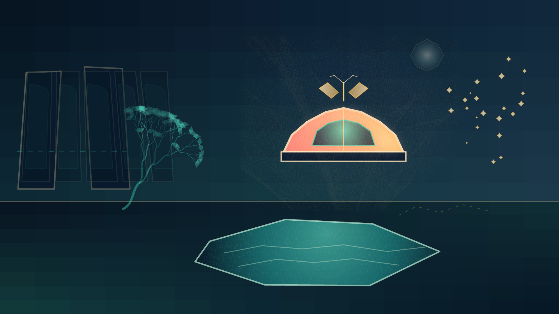 The Moth Observatory, version 6: Full-resolution localized glow and print grain around the coral dome and moth